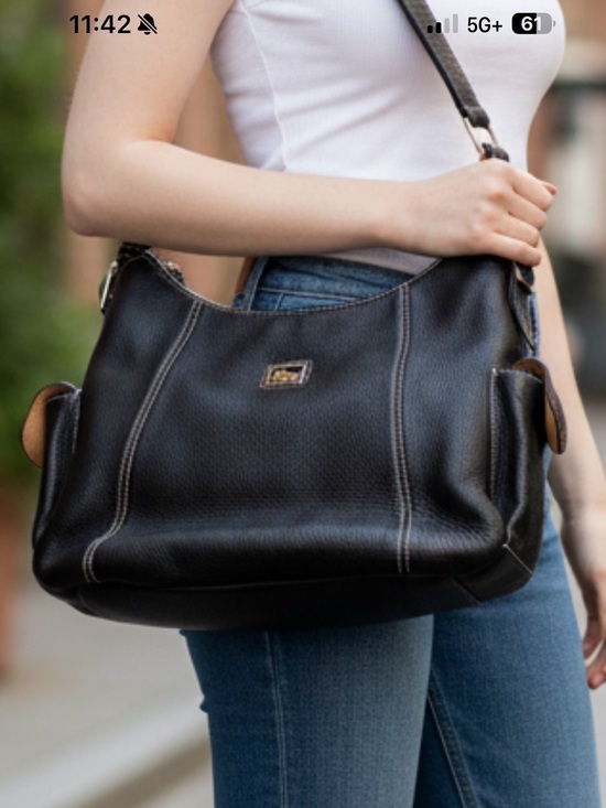 Dooney & Bourke Handbags - Dooney & Bourke Pebble Grain Pocket Hobo Shoulder Bag – Black Leather